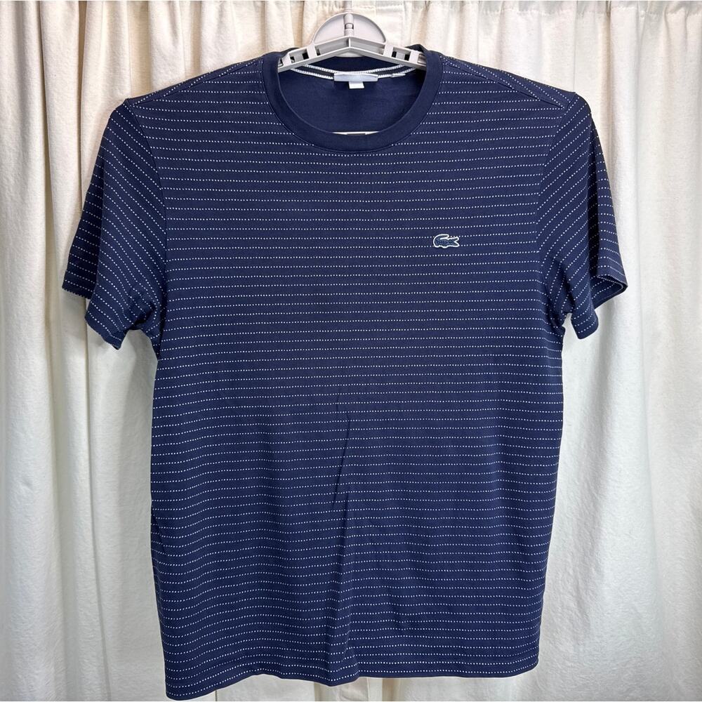Lacoste Navy Blue White Polka Dot Stripe Pattern Cotton T-Shirt Men's Size XL